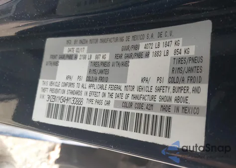 2017 Mazda Mazda3 Grand Touring from USA, damaged, VIN 3MZBN1M34HM130888